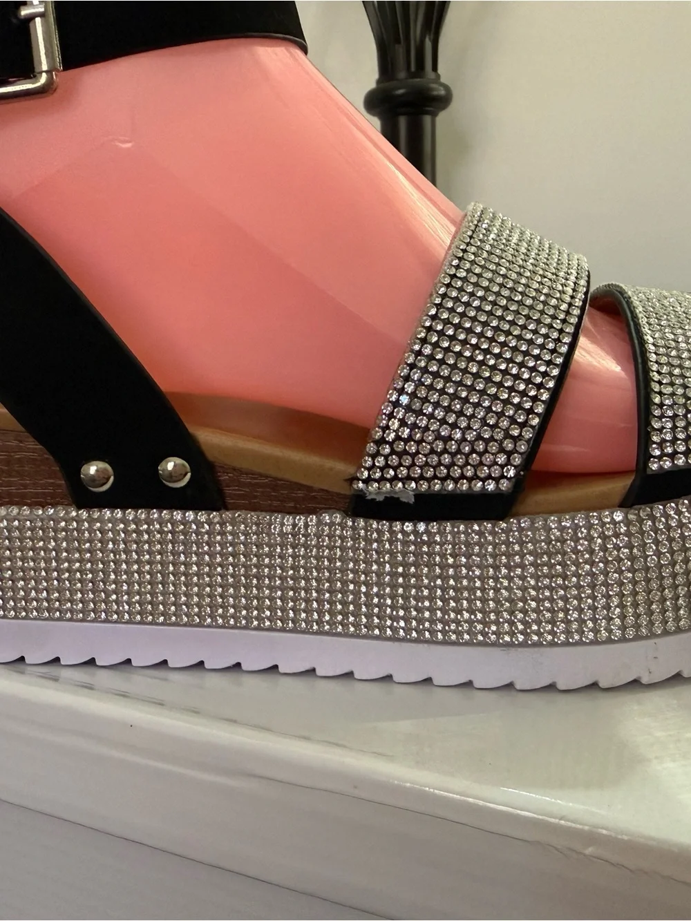 Forever 21 Black Rhinestone Platform Sandals with Silver Accents